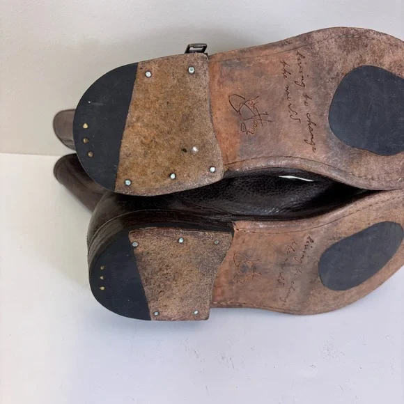 John Fluevog Brown Leather Ankle Boots with Zipper Expand Sides 8 - Picture 8 of 10